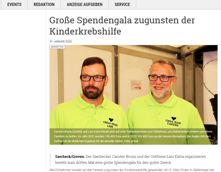 Der Saerbecker Carsten Bruns und der Ostfriese Lars Extra organisieren bereits zum dritten Mal eine große Spendengala für den guten Zweck.