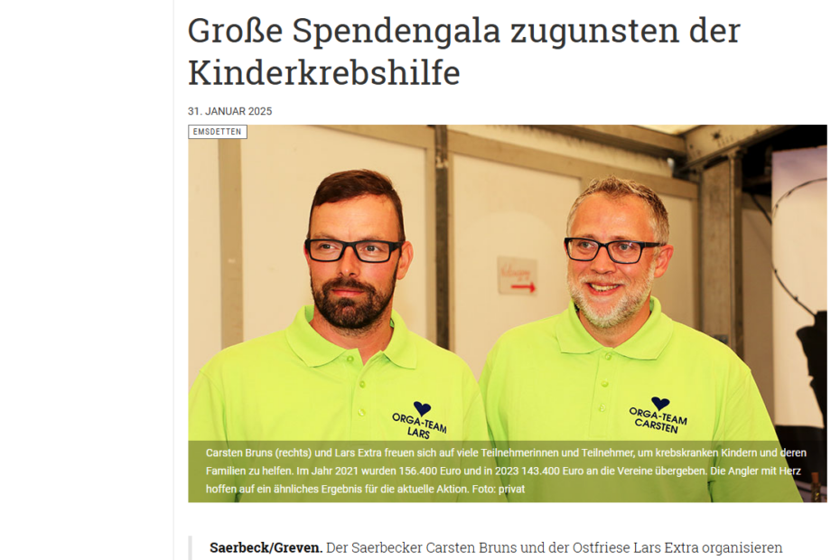 Der Saerbecker Carsten Bruns und der Ostfriese Lars Extra organisieren bereits zum dritten Mal eine große Spendengala für den guten Zweck.